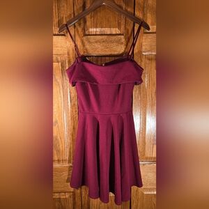 B. Darlin Thin Strapped Flounced A-line Plum Short Evening Dress, sz 3/4